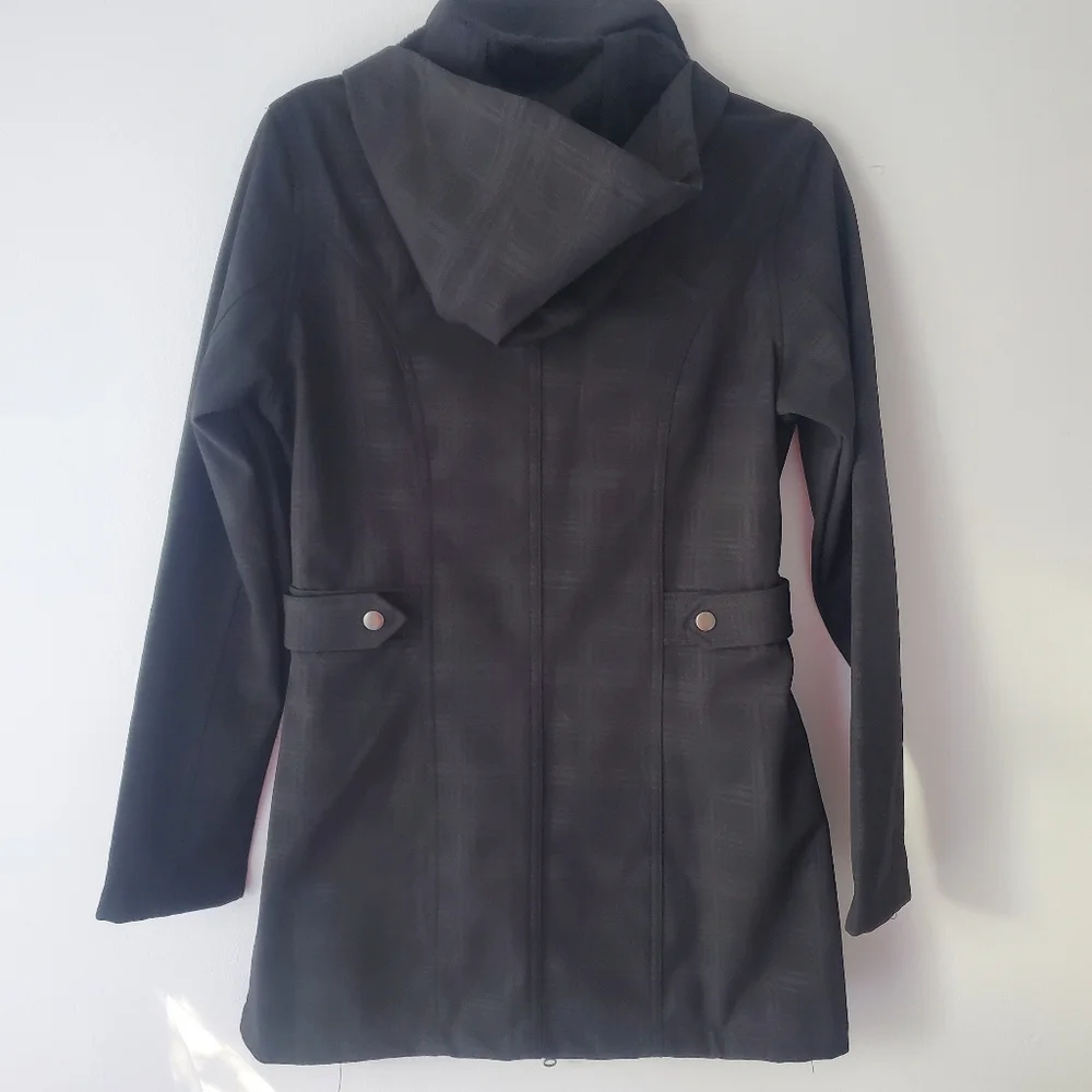 Free Country Woman's Black Plaid Hooded Trench Coat With Faux Fur Lining Sz S - Picture 6 of 16